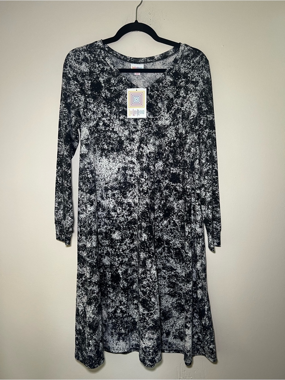 LuLaRoe Emily Black & White Marble-Print Long Sleeve Dress